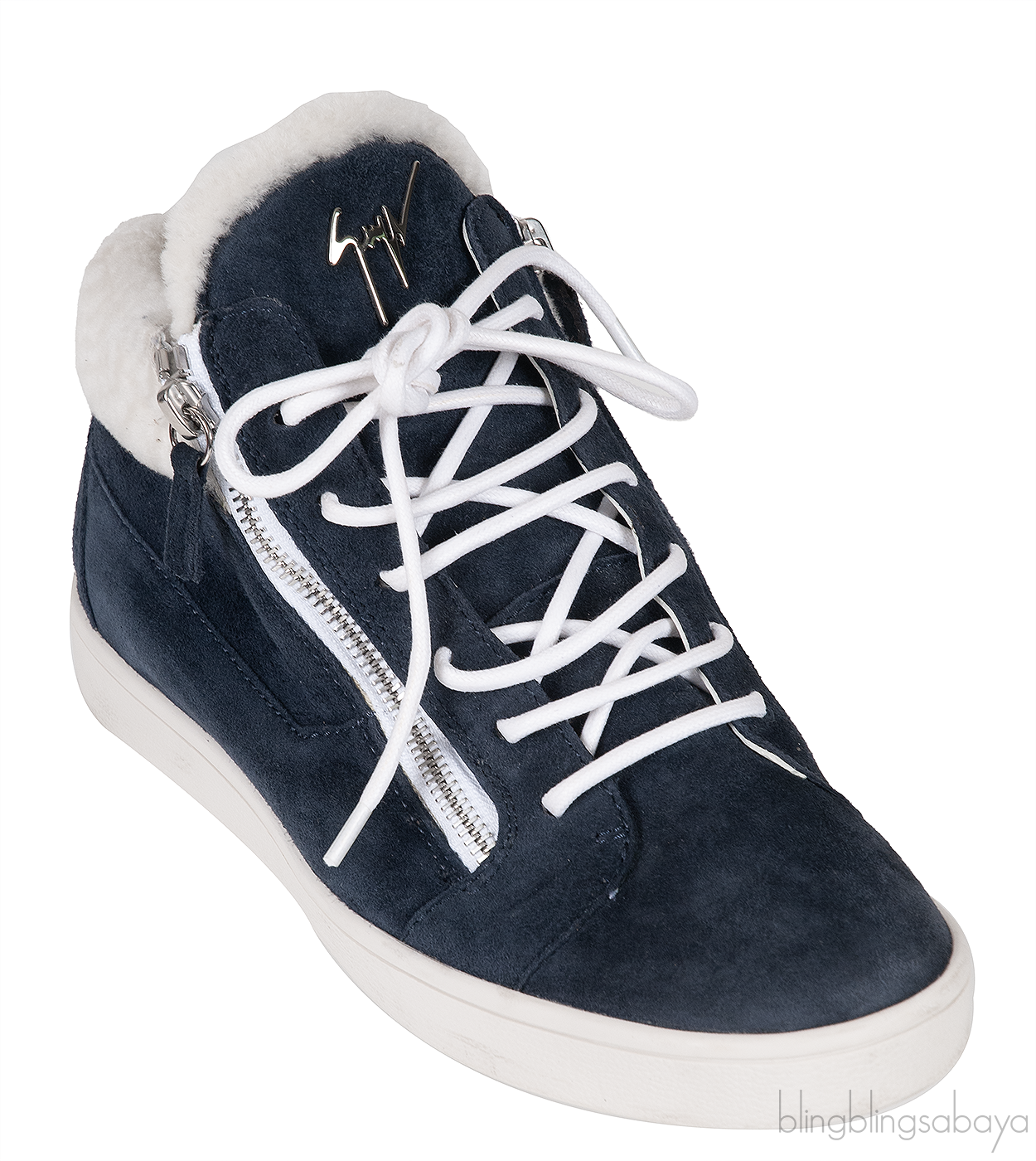 Giuseppe Zanotti Blue Suede White Wool Sneaker