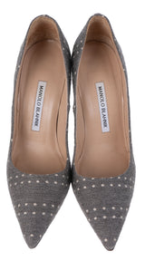 Manolo Blahnik Grey Polka Dot Pointed Toe Heels