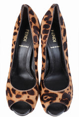 Fendi Leopard Pony Hair Peep Toe Pump