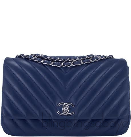 Blue Chevron Quilted Medium Flap Bag