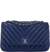 Blue Chevron Quilted Medium Flap Bag