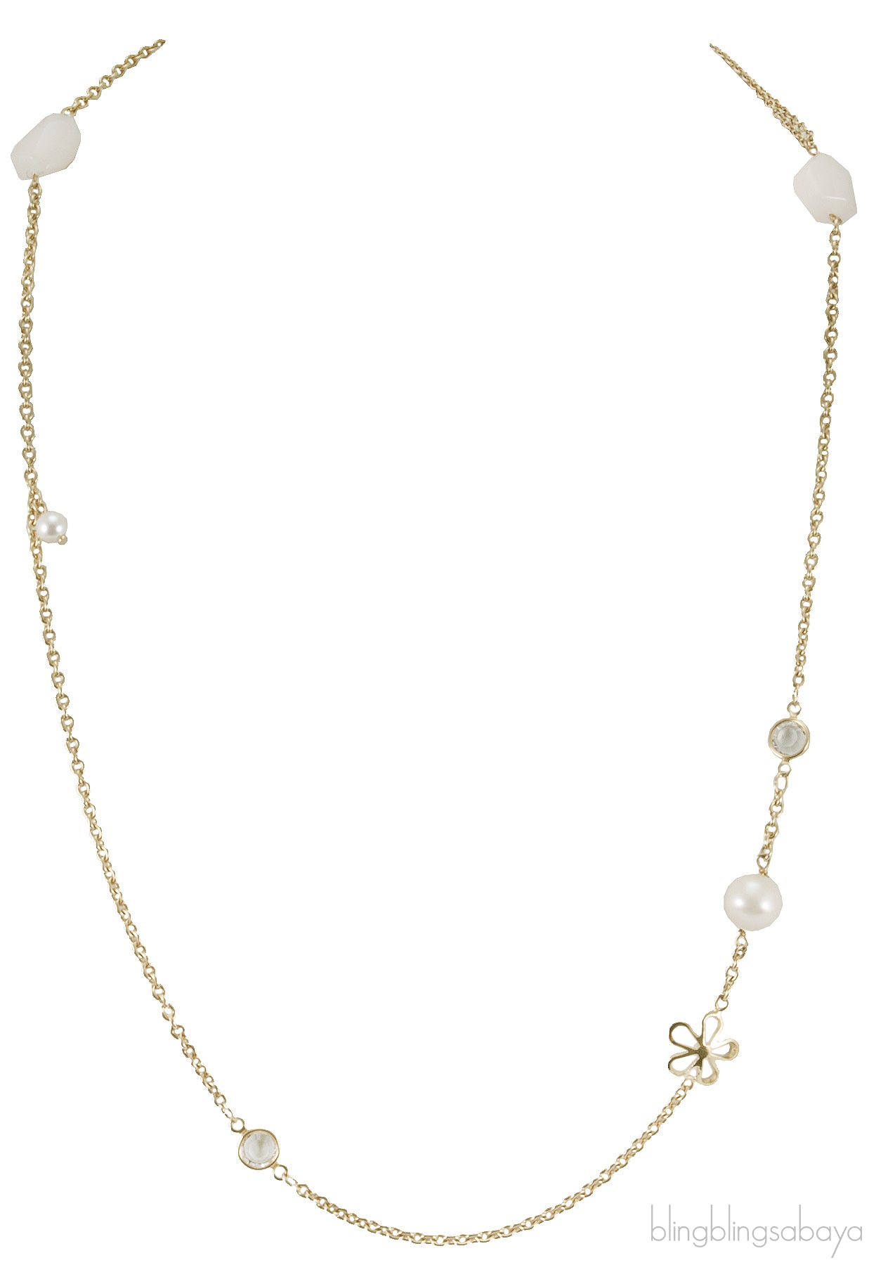 Flower Pearl Long Necklace