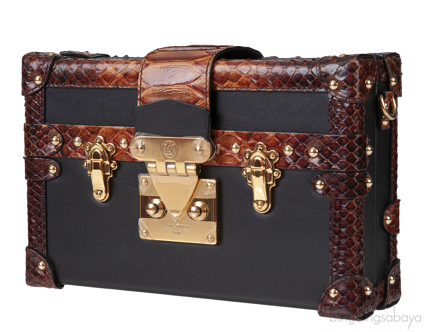 Black Leather Python Trim Petite Malle