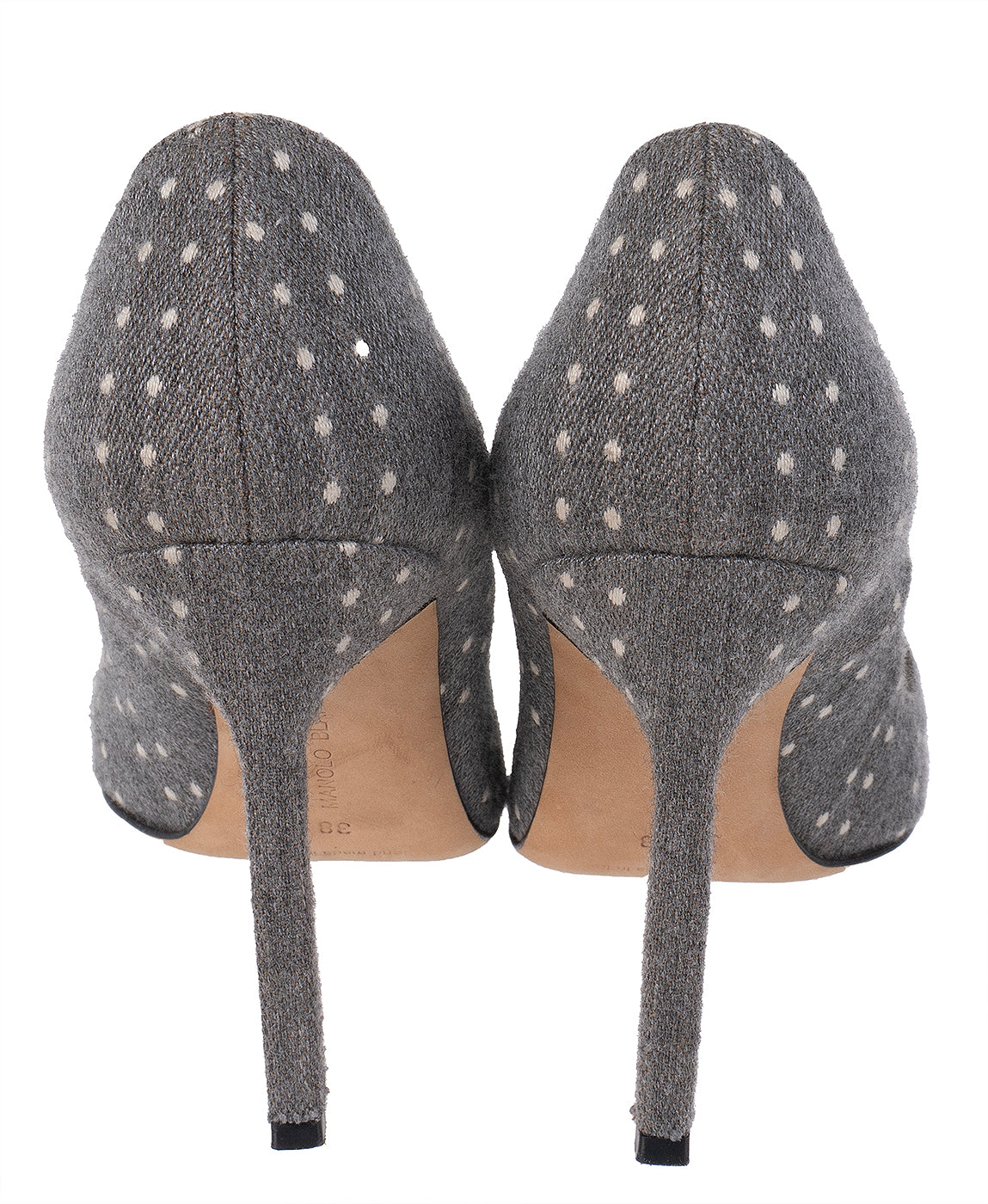 Manolo Blahnik Grey Polka Dot Pointed Toe Heels