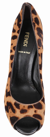Fendi Leopard Pony Hair Peep Toe Pump