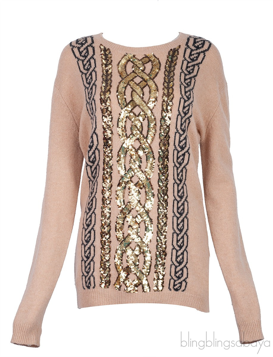 Brown Wool Sequins Knit Sweatshirt