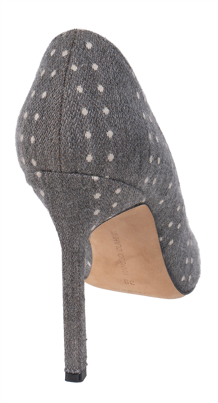 Manolo Blahnik Grey Polka Dot Pointed Toe Heels