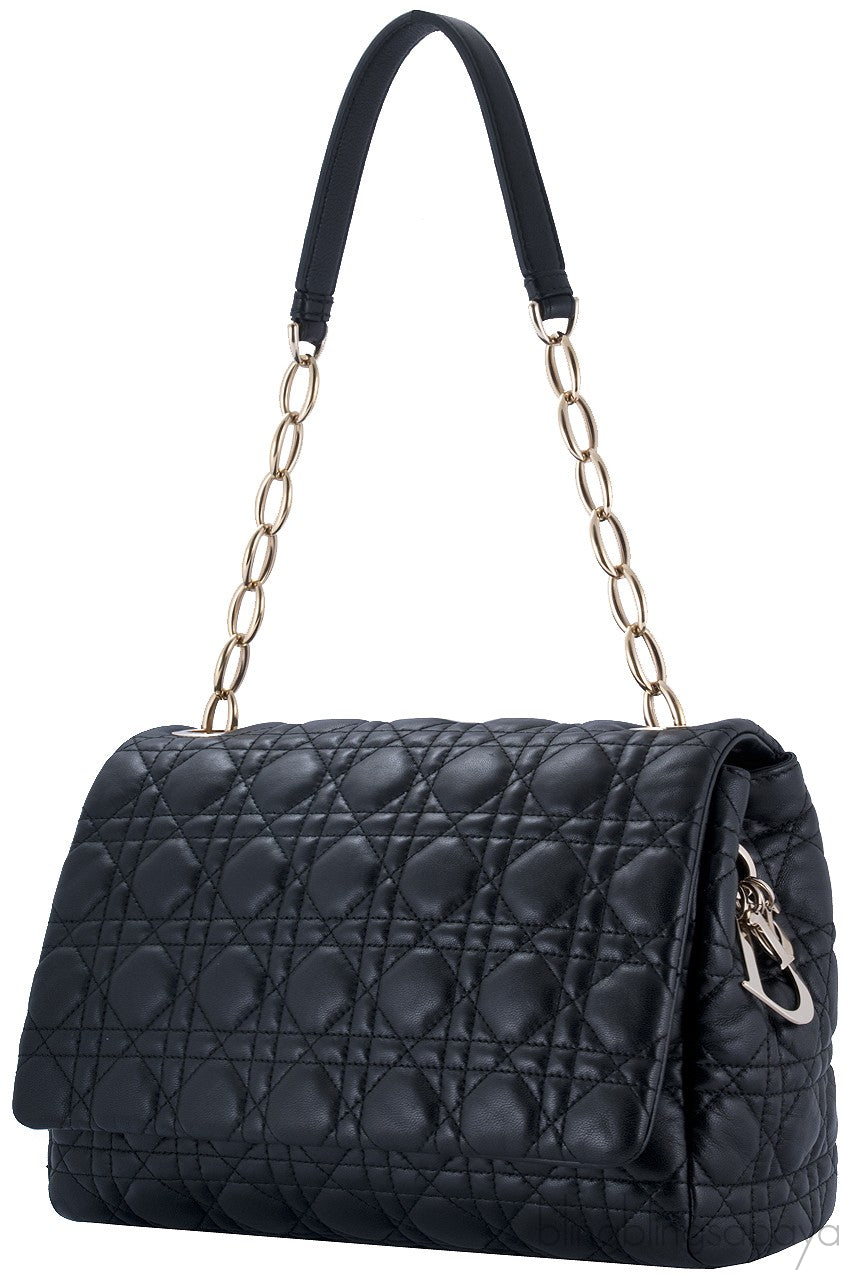 Black Leather Cannage Shoulder Bag