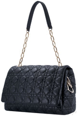 Black Leather Cannage Shoulder Bag