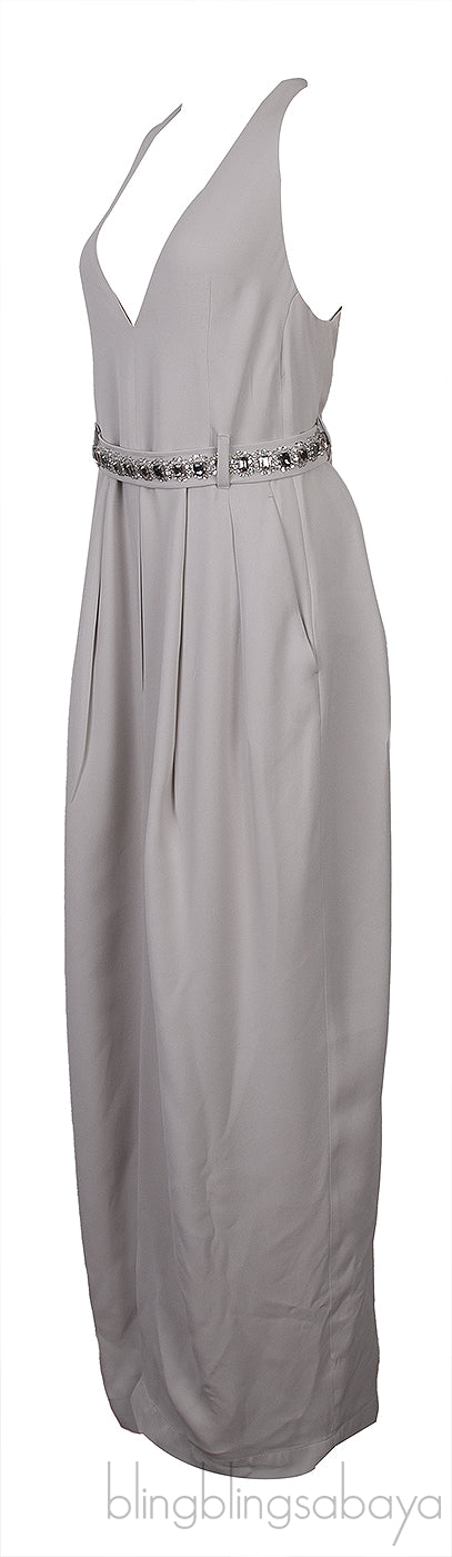 Grey Crystal Belted Dress