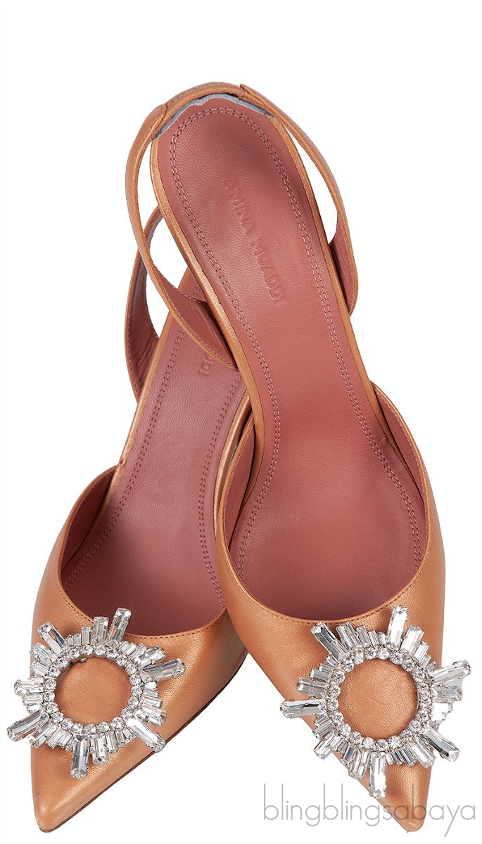 Gold Begum Crystal-embellished Satin Slingback Pump
