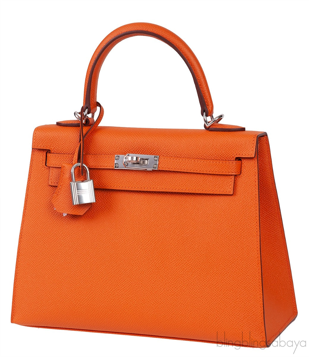 Kelly 25 Orange Epsom Sellier PHW