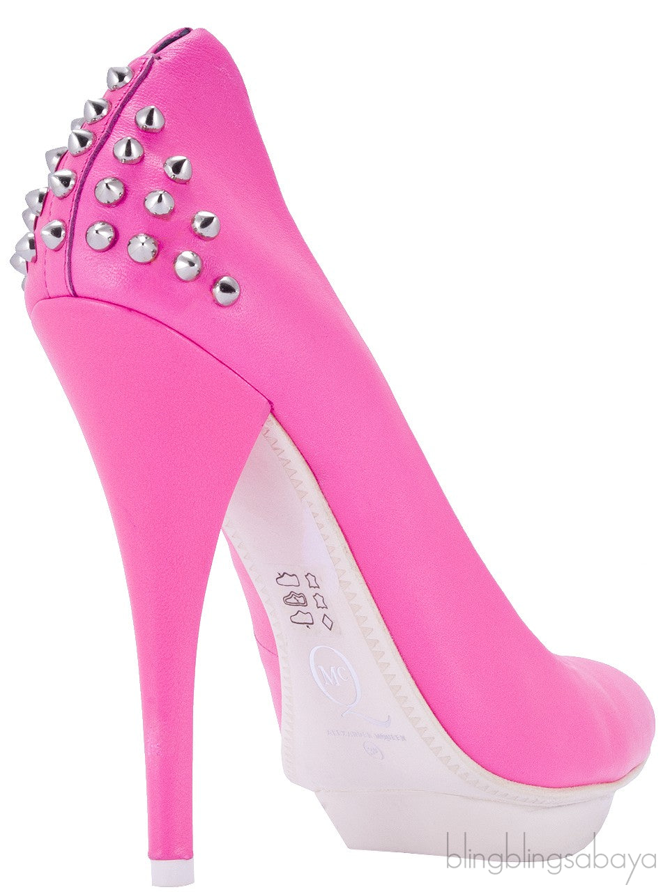 Pink Studded Neon Leather Pumps