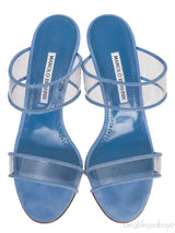 Manolo Blahnik Blue Invymu Suede PVC Open Toe Mules