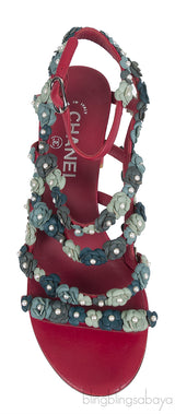Chanel Camellia Strappy Pearl Red Sandals