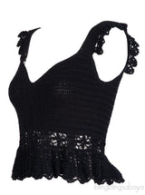 Black Crochet Ruffled Top
