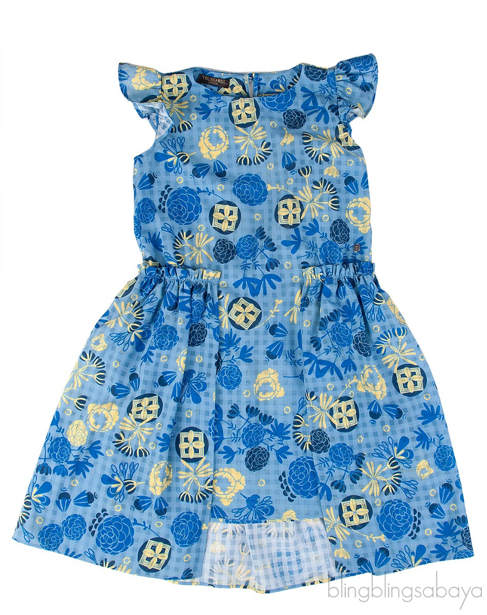 Blue Floral Print Kids Dress