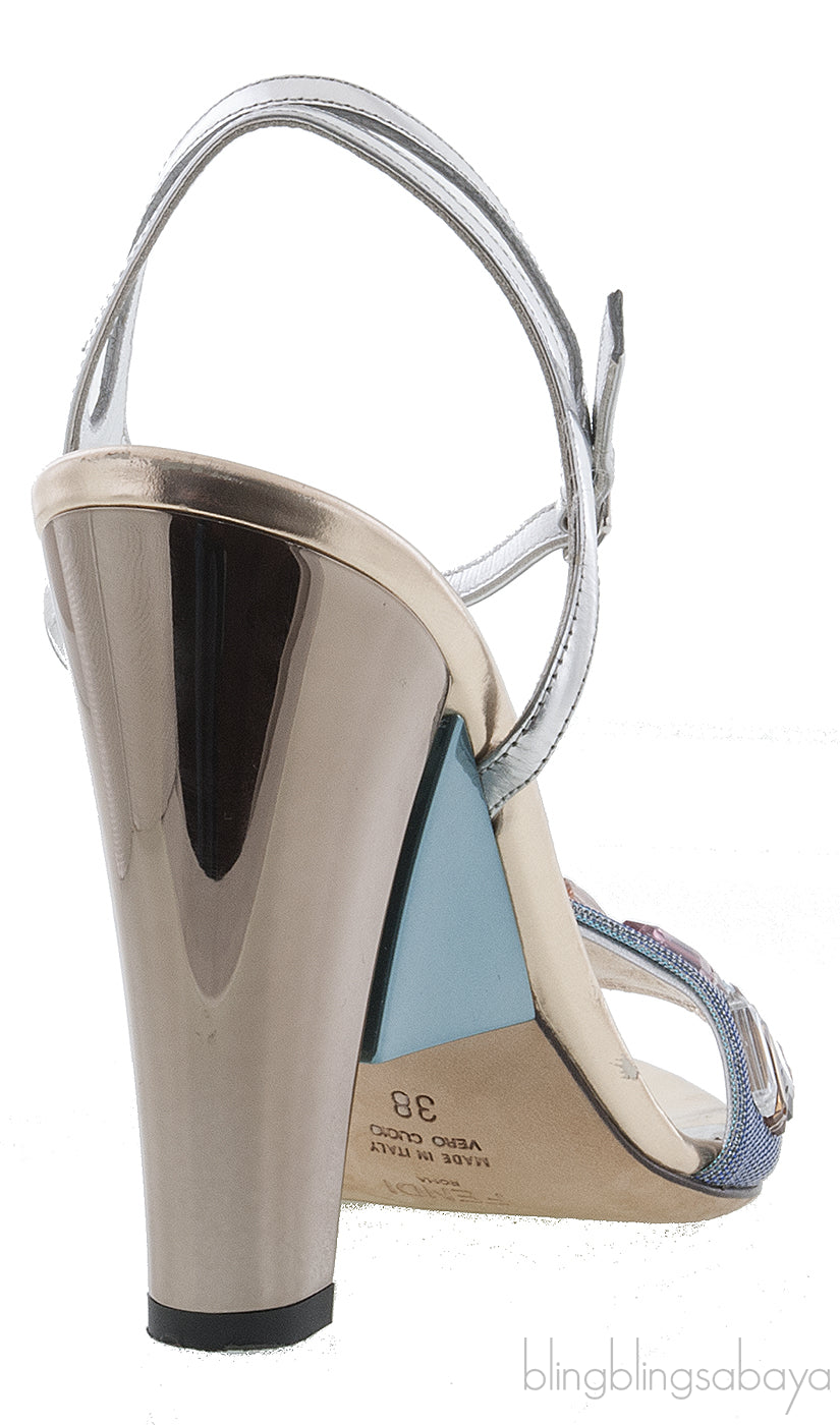 Sculpture Silver Metallic Crystal Sandals