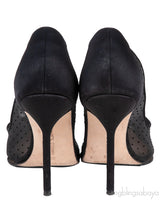 Black Mesh Polkadot Pointed Toe Heels