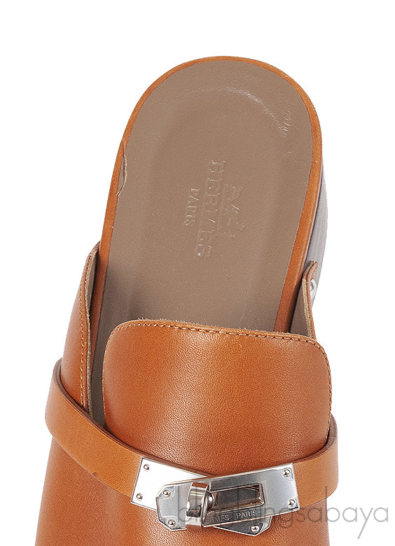 Hermes Carlota Brown Leather Mules