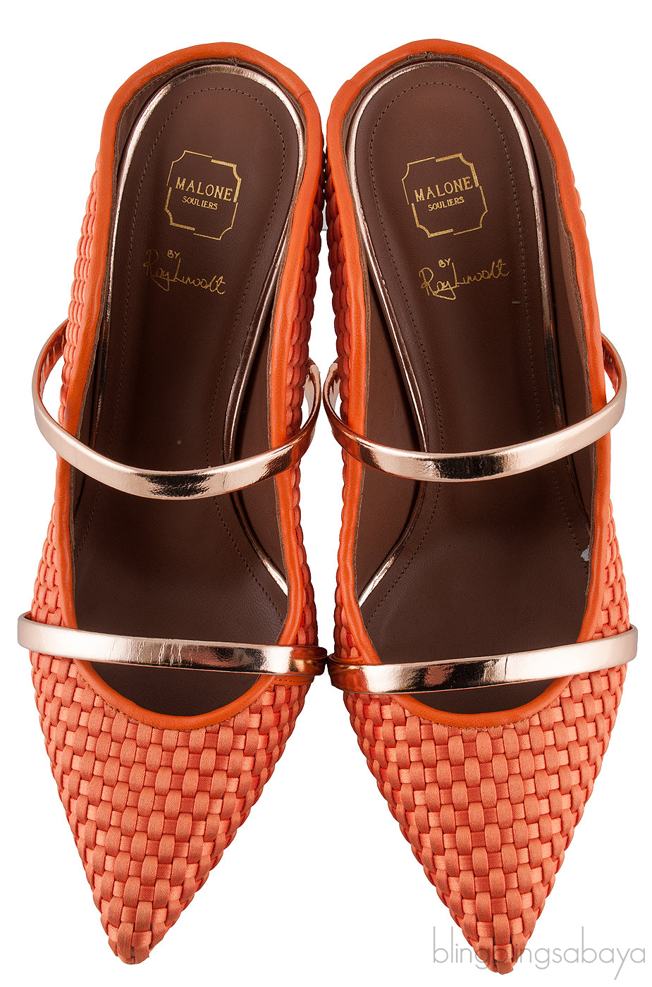 Maureen Orange Woven Satin Mules