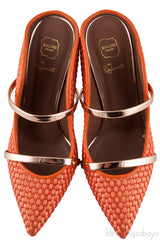 Maureen Orange Woven Satin Mules