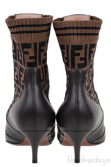 FF Brown Monogram Zucca Logo Print Kitten Boots