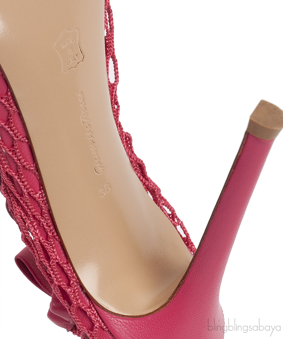 GIANVITO ROSSI Pink Leather Trimmed Fishnet Pump 38