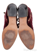 Burgundy Velvet Metal Beads Strappy Boots