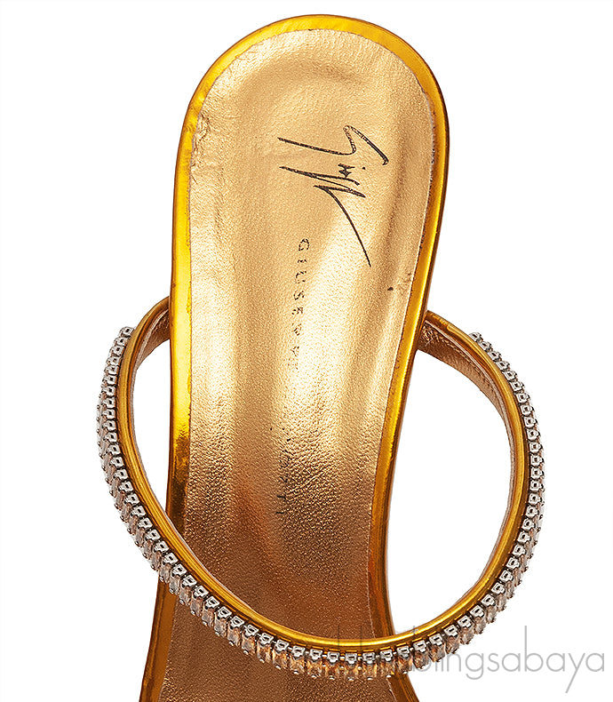 Giuseppe Zanotti Metallic Gold Crystal Embellished Mules
