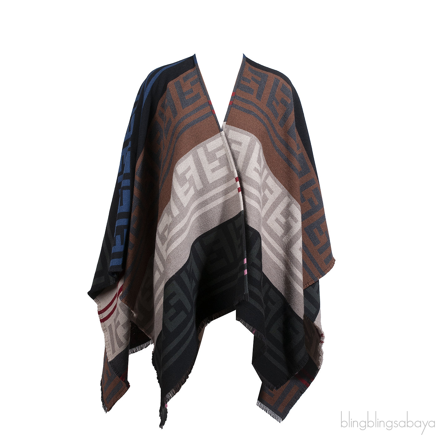 Fendi Multicolor FF Pattern Wool Poncho