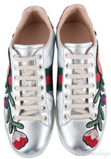 Floral Patch Silver Metallic Sneakers