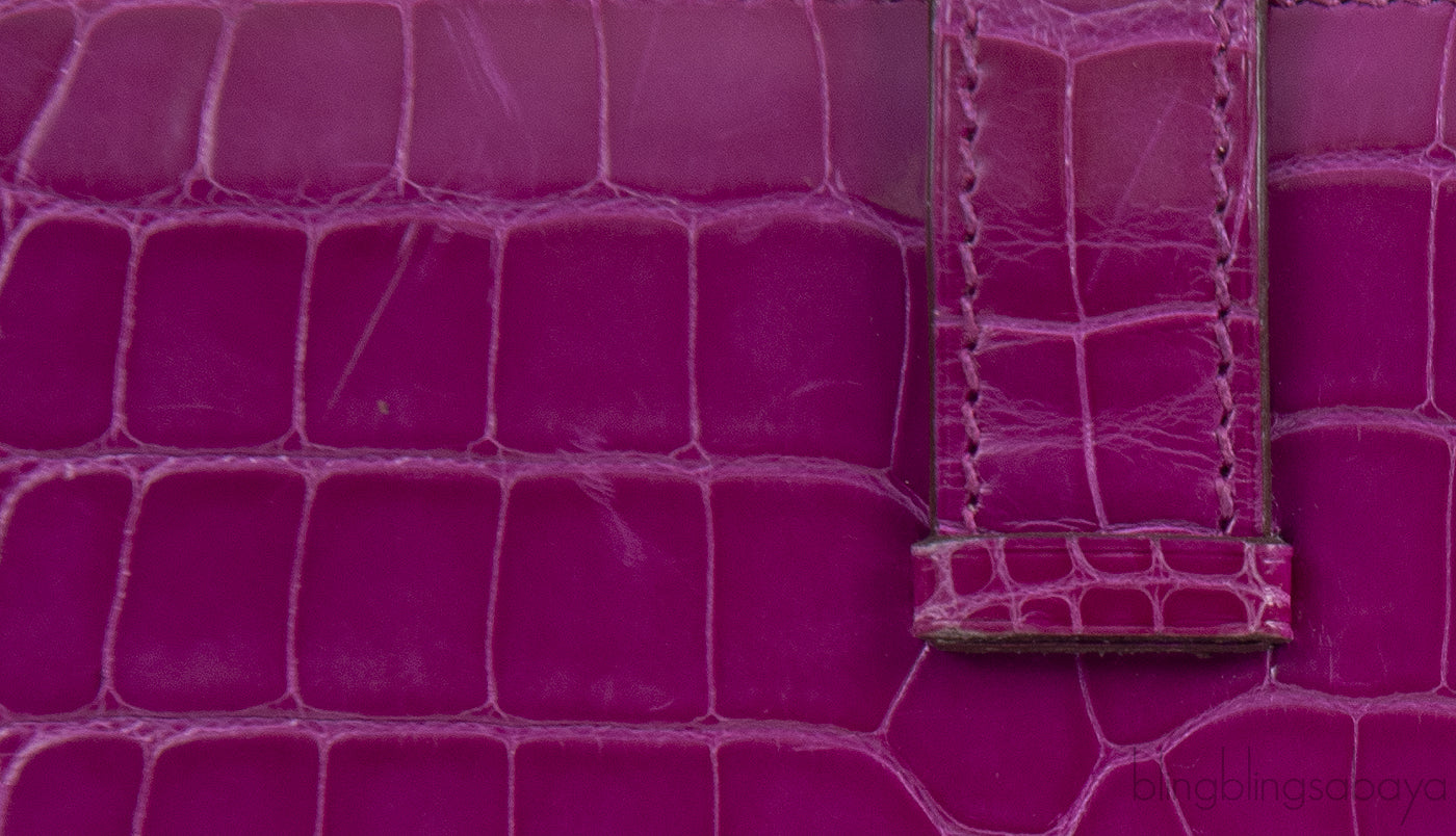 Hermes Bearn Rose Tyrien Crocodile Wallet