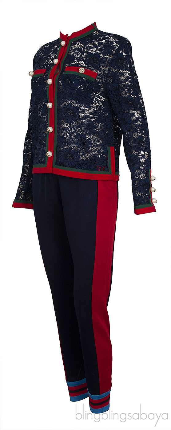 Blue Lace Contrasting Trim Jacket & Jogger