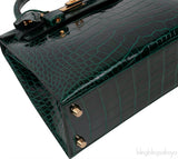 Kelly 25 Sellier Vert Fonce Patent Crocodile GHW