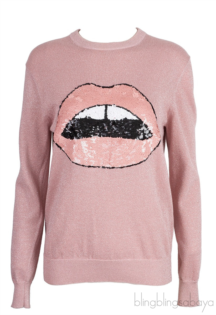 Metallic Pink Sequin Lip Sweatshirt