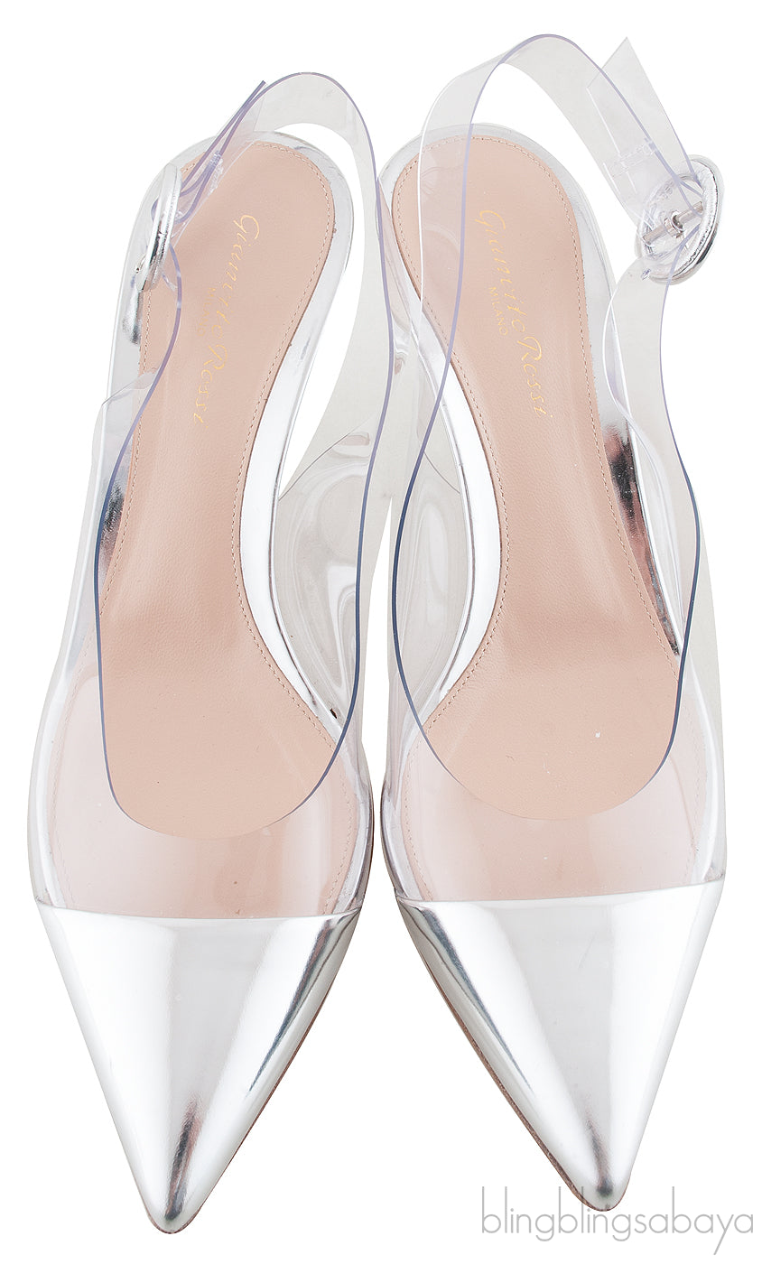 PVC Silver Pointed Toe Heels
