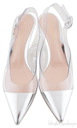 PVC Silver Pointed Toe Heels