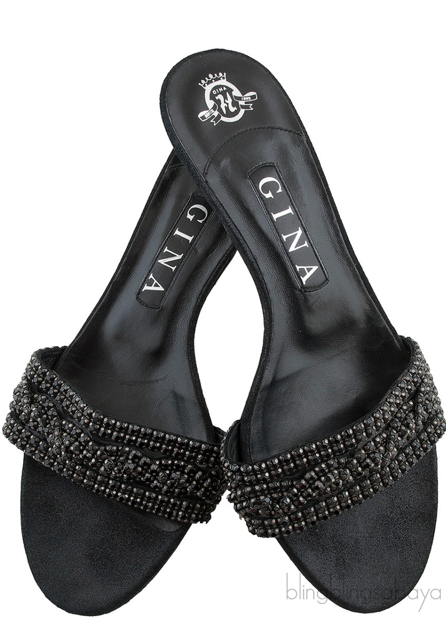Black Crystal Mule Sandals