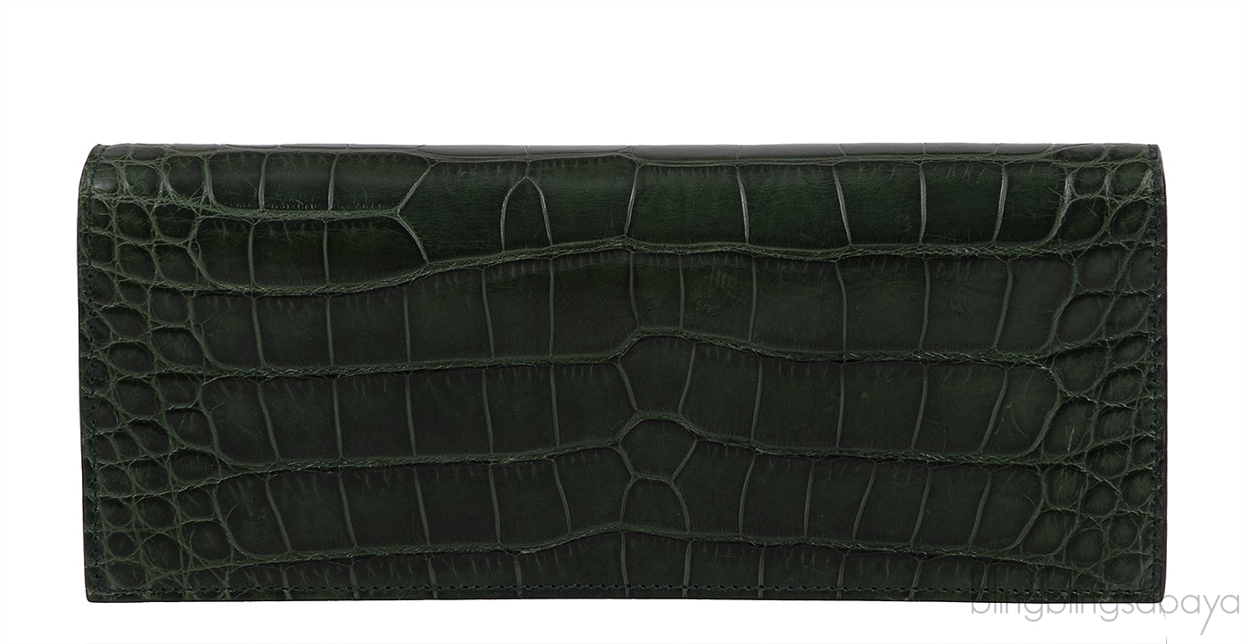 Crystal Embellished Horsebit Green Crocodile Mini Clutch
