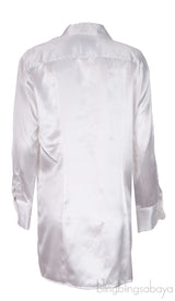 Pearl White Silk Satin Long Sleeve Shirt