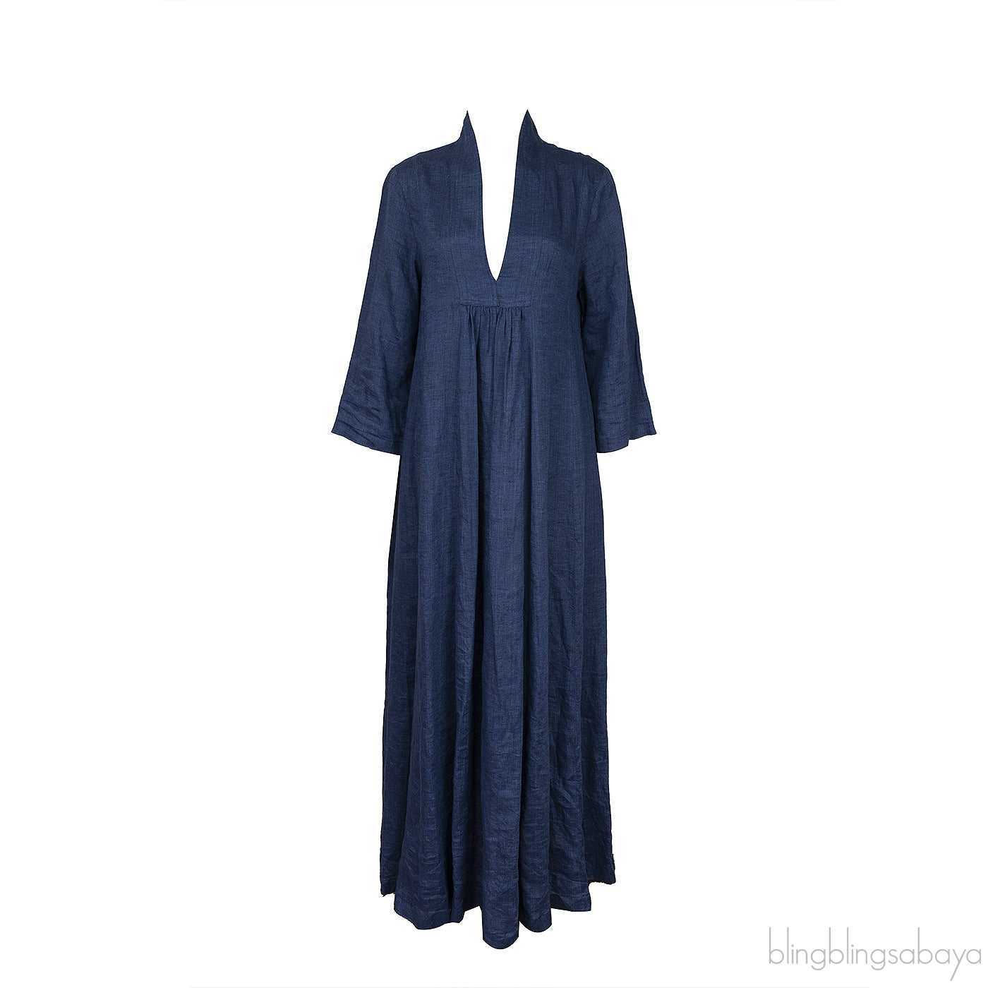 Blue Denim Linen Kaftan Dress