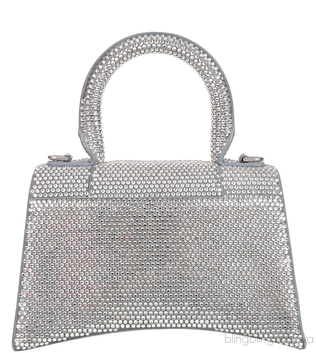 Silver Hourglass XS Rhinestone Suede Calfskin