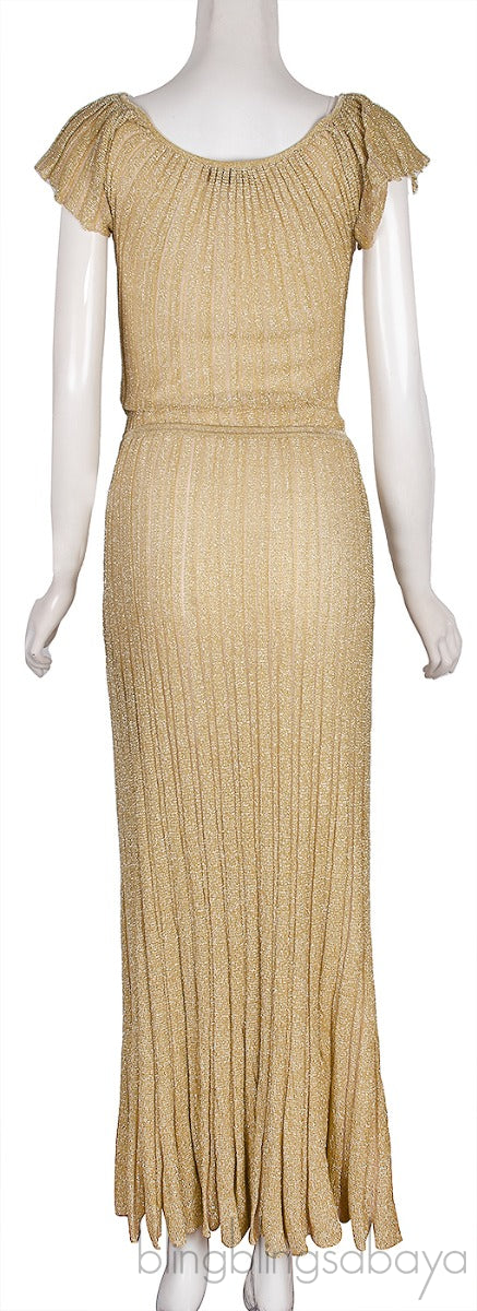 Gold Metallic Knit Maxi Dress