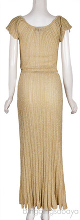Gold Metallic Knit Maxi Dress