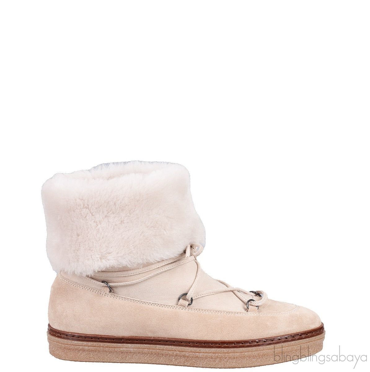 Beige Suede Fur Trim Flat Boots