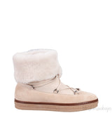 Beige Suede Fur Trim Flat Boots