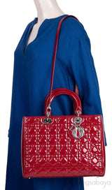 Lady Dior Red Patent Quilted Bag PHW