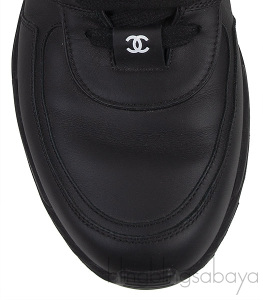 Bi-color White and Black Leather Men Sneakers