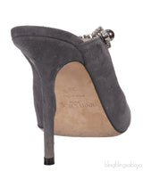 Jimmy Choo Grey Suede Bing Crystal Leather 100mm Crystal Mules